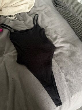 Black Ribbed Tank One-Piece Bodysuit - Kids